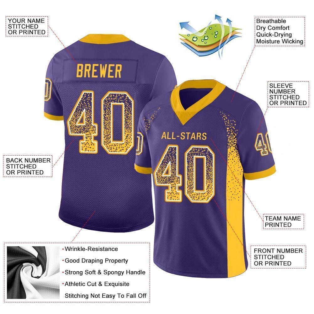 Custom Purple Gold-White Mesh Drift Fashion Football Jersey - Sky-Custom