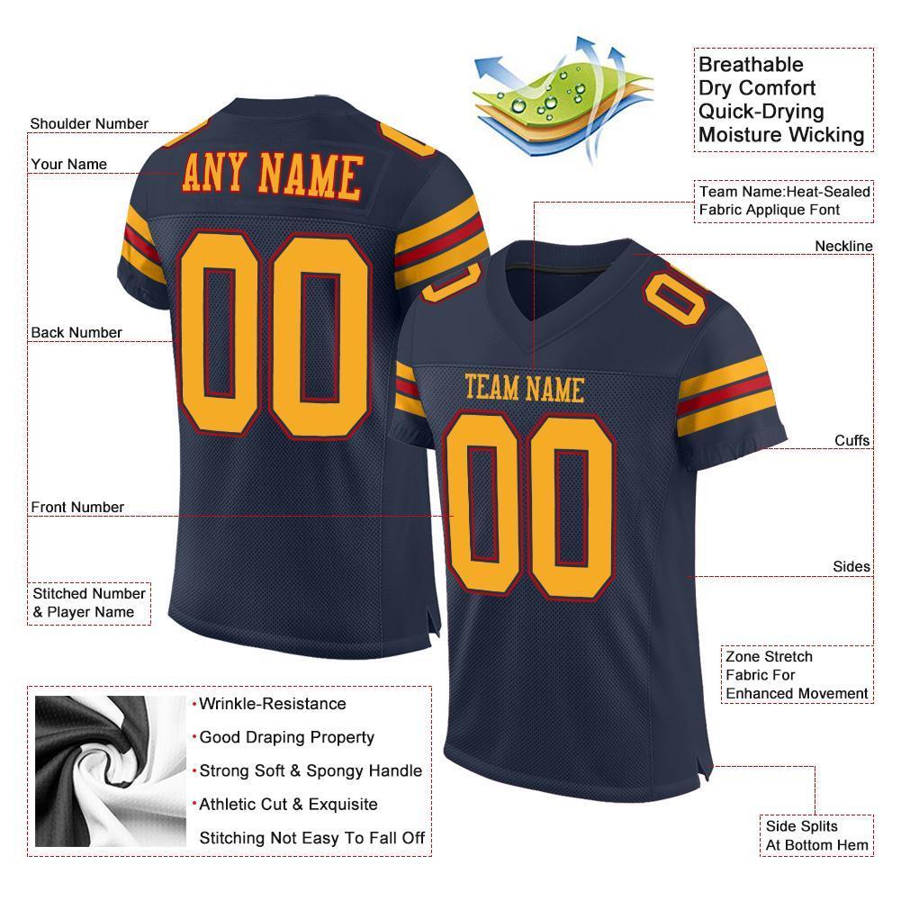 Custom Navy Gold-Red Mesh Authentic Football Jersey - Sky-Custom