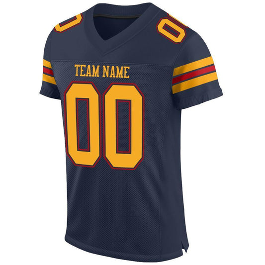 Custom Navy Gold-Red Mesh Authentic Football Jersey - Sky-Custom