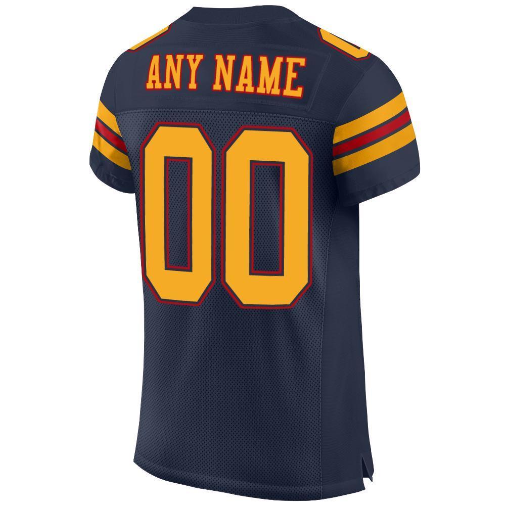 Custom Navy Gold-Red Mesh Authentic Football Jersey - Sky-Custom