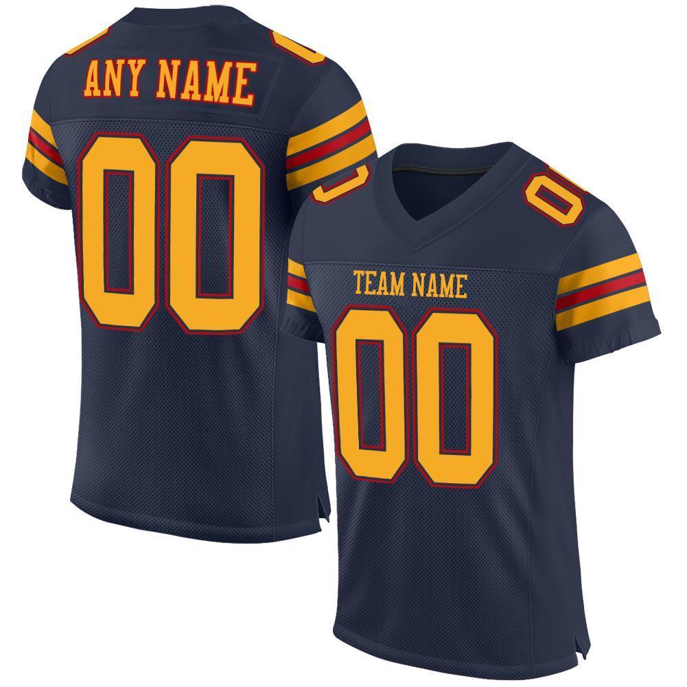 Custom Navy Gold-Red Mesh Authentic Football Jersey - Sky-Custom
