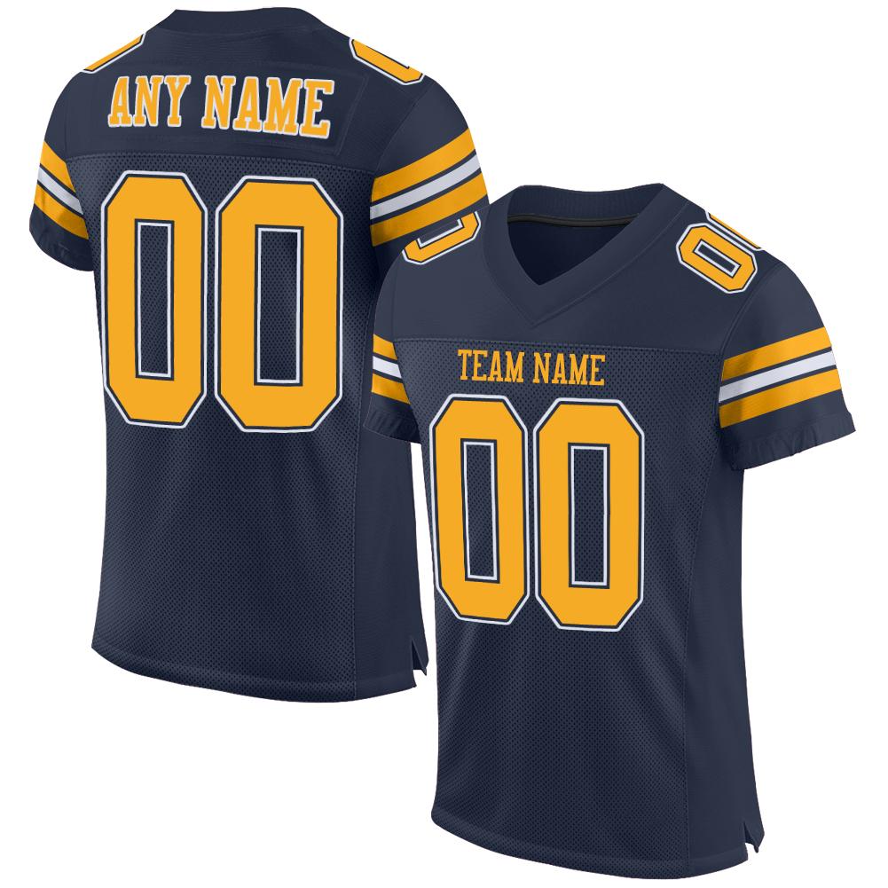 Custom Navy Gold-White Mesh Authentic Football Jersey - Sky-Custom