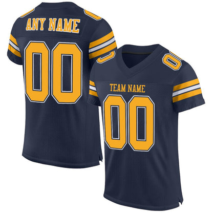 Custom Navy Gold-White Mesh Authentic Football Jersey - Sky-Custom