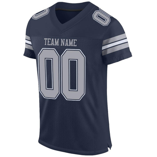 Custom Navy Gray-White Mesh Authentic Football Jersey - Sky-Custom