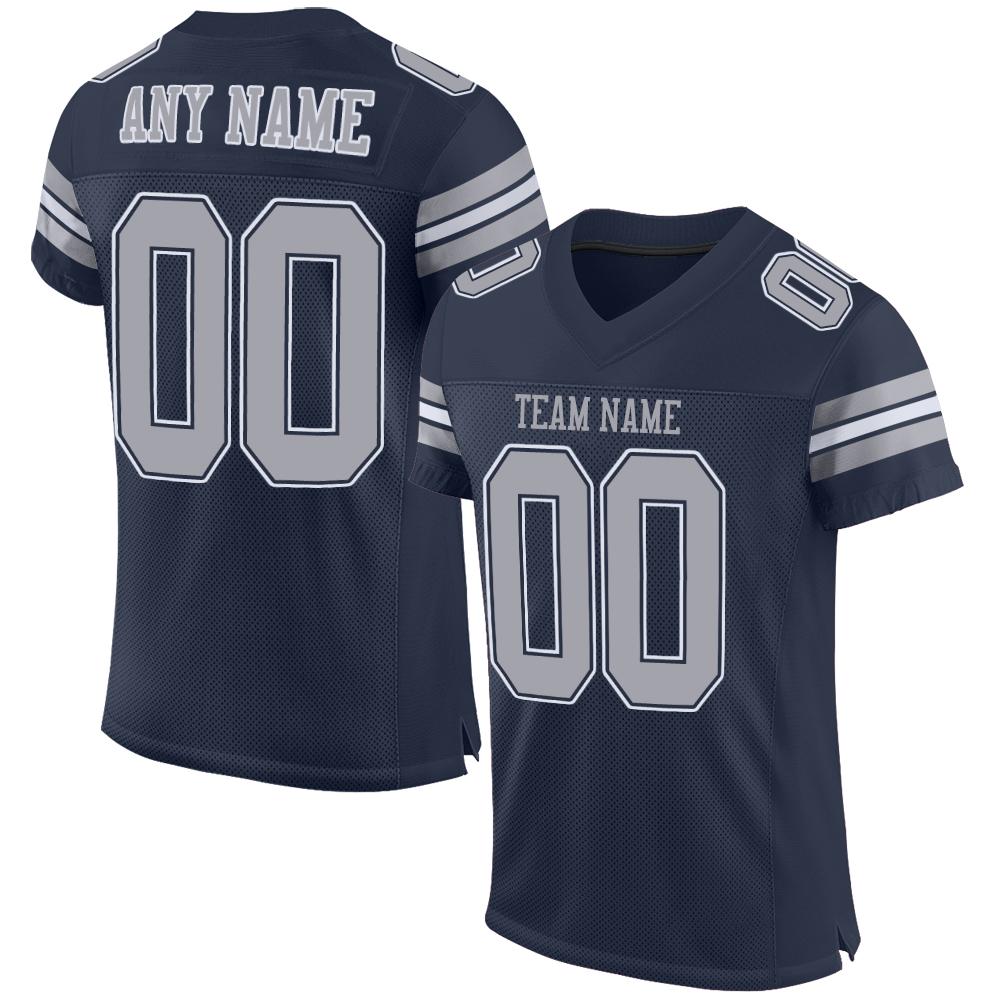 Custom Navy Gray-White Mesh Authentic Football Jersey - Sky-Custom
