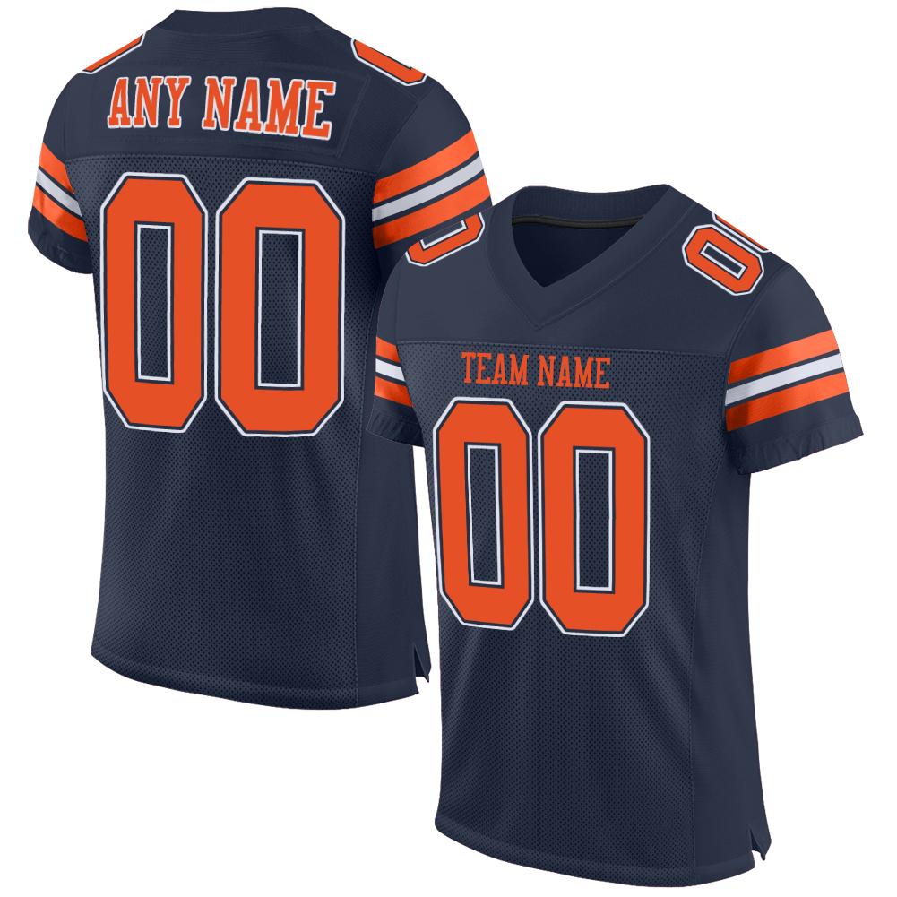 Custom Navy Orange-White Mesh Authentic Football Jersey - Sky-Custom