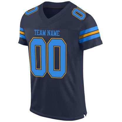 Custom Navy Powder Blue-Gold Mesh Authentic Football Jersey - Sky-Custom