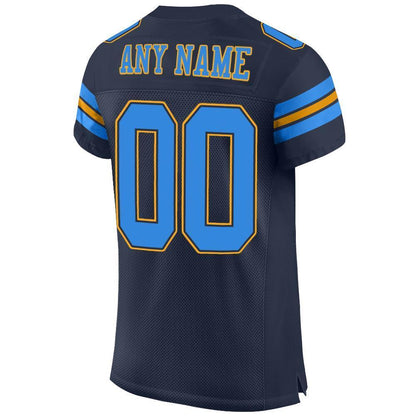 Custom Navy Powder Blue-Gold Mesh Authentic Football Jersey - Sky-Custom