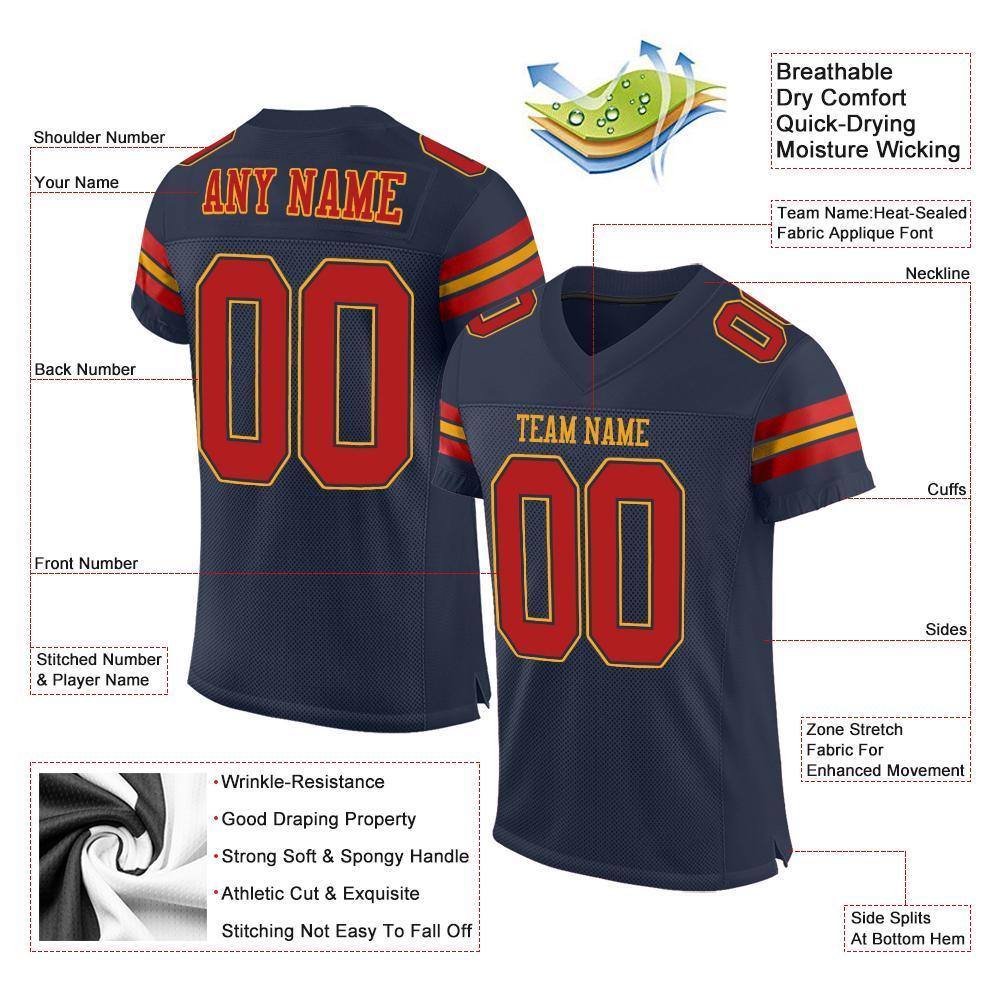 Custom Navy Scarlet-Gold Mesh Authentic Football Jersey - Sky-Custom
