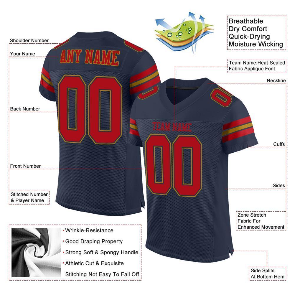 Custom Navy Red-Old Gold Mesh Authentic Football Jersey - Sky-Custom
