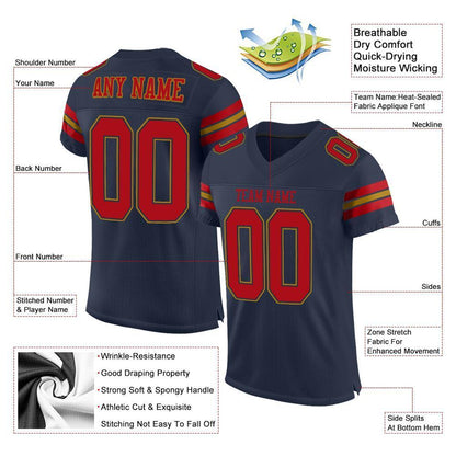 Custom Navy Red-Old Gold Mesh Authentic Football Jersey - Sky-Custom