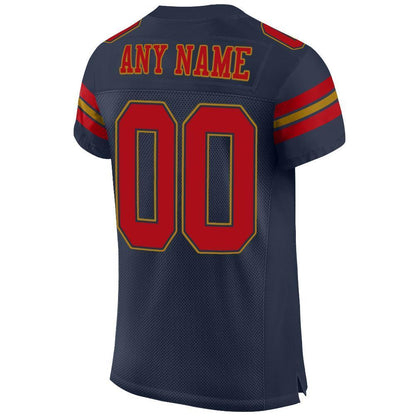 Custom Navy Red-Old Gold Mesh Authentic Football Jersey - Sky-Custom
