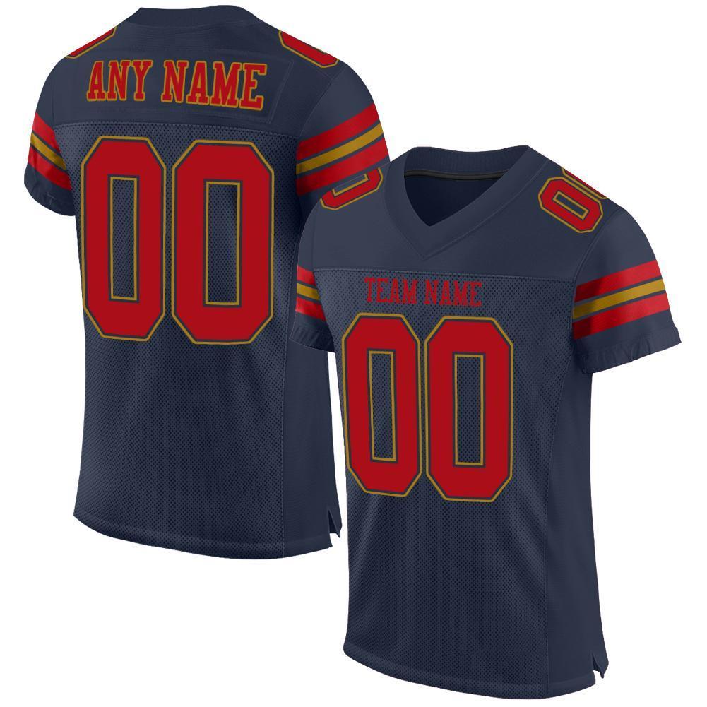 Custom Navy Red-Old Gold Mesh Authentic Football Jersey - Sky-Custom