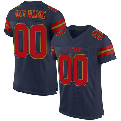 Custom Navy Red-Old Gold Mesh Authentic Football Jersey - Sky-Custom