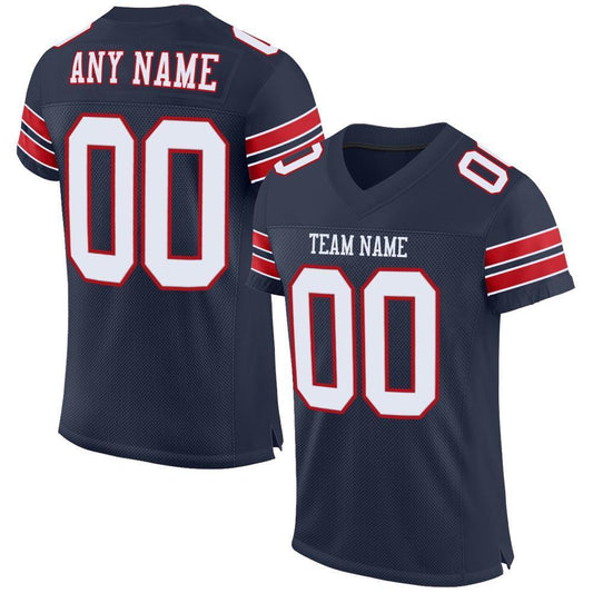 Custom Navy White-Red Mesh Authentic Football Jersey - Sky-Custom