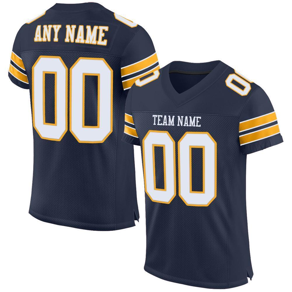 Custom Navy White-Gold Mesh Authentic Football Jersey - Sky-Custom