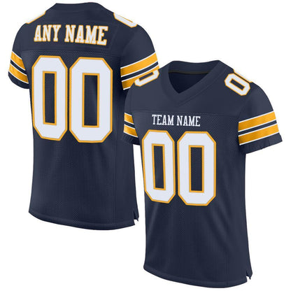 Custom Navy White-Gold Mesh Authentic Football Jersey - Sky-Custom