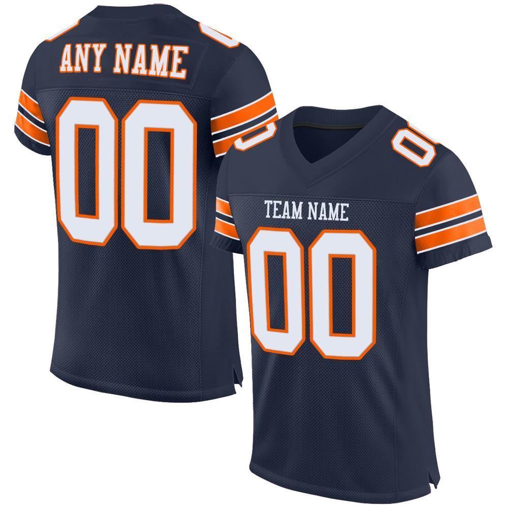 Custom Navy White-Orange Mesh Authentic Football Jersey - Sky-Custom