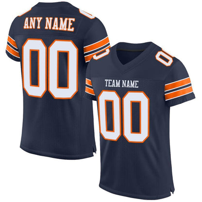 Custom Navy White-Orange Mesh Authentic Football Jersey - Sky-Custom