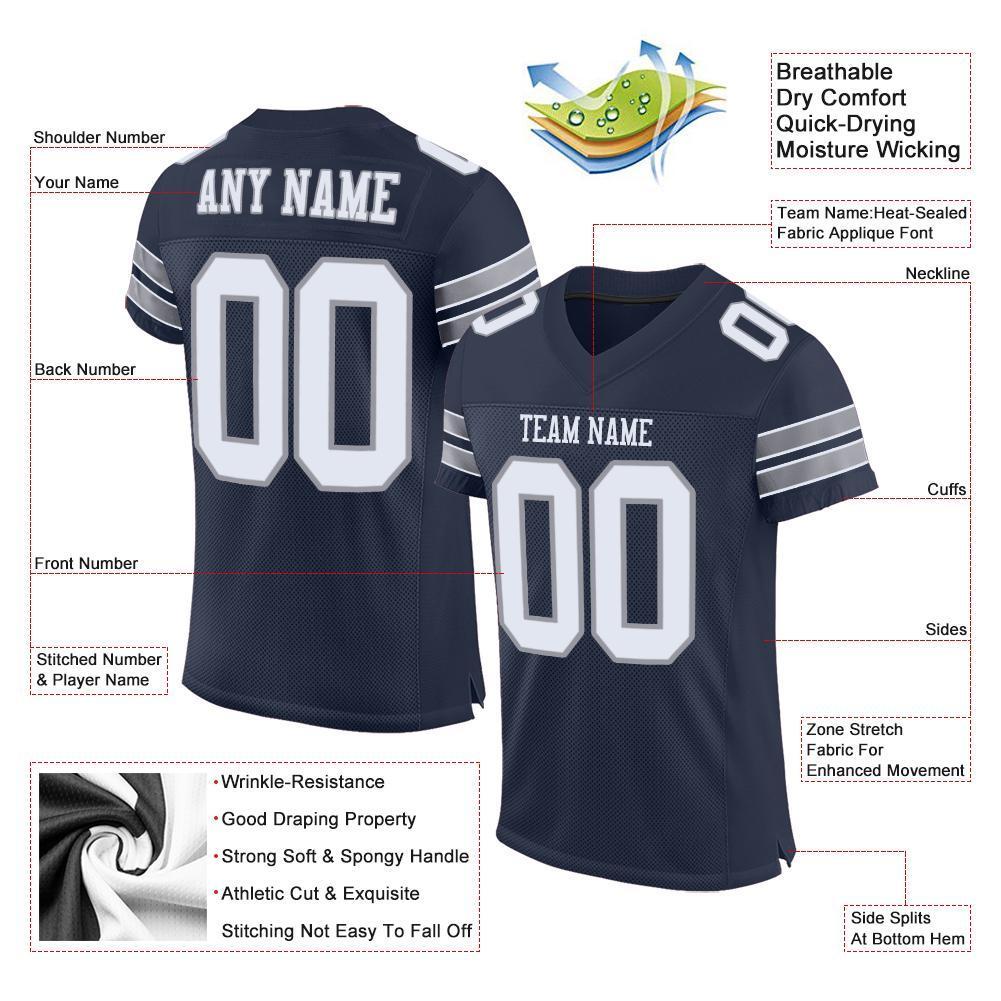 Custom Navy White-Light Gray Mesh Authentic Football Jersey - Sky-Custom
