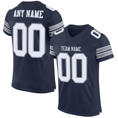 Custom Navy White-Light Gray Mesh Authentic Football Jersey - Sky-Custom