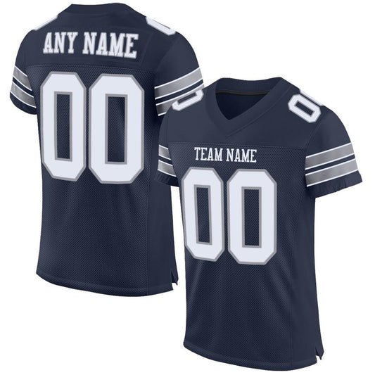Custom Navy White-Light Gray Mesh Authentic Football Jersey - Sky-Custom