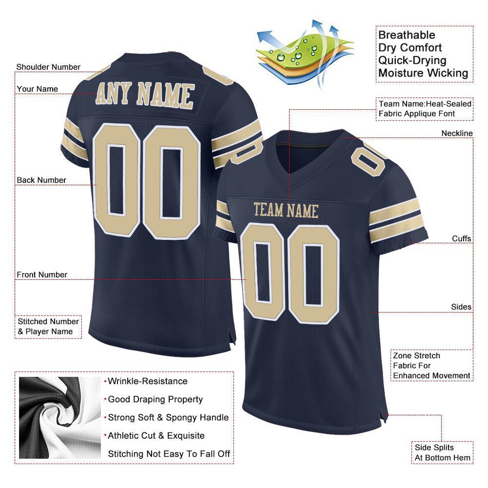 Custom Navy Vegas Gold-White Mesh Authentic Football Jersey - Sky-Custom