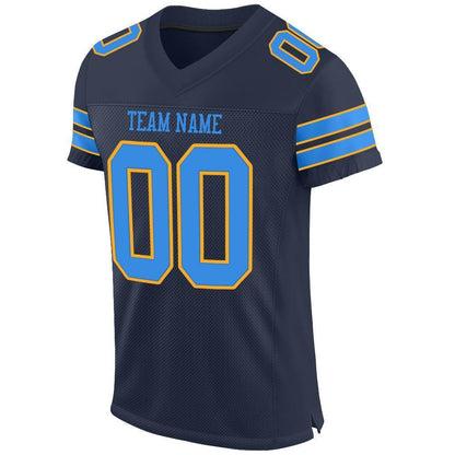 Custom Navy Powder Blue-Gold Mesh Authentic Football Jersey - Sky-Custom