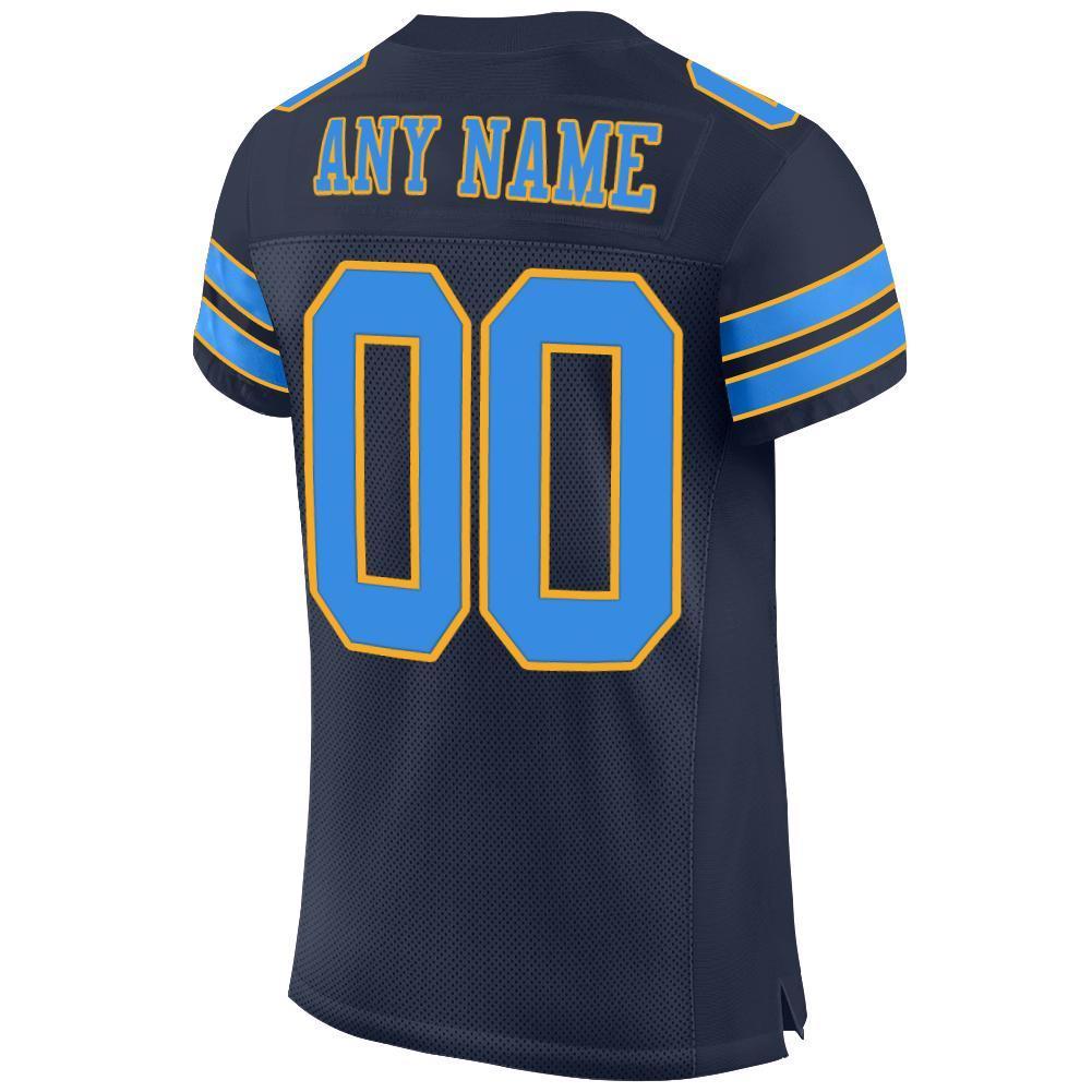 Custom Navy Powder Blue-Gold Mesh Authentic Football Jersey - Sky-Custom