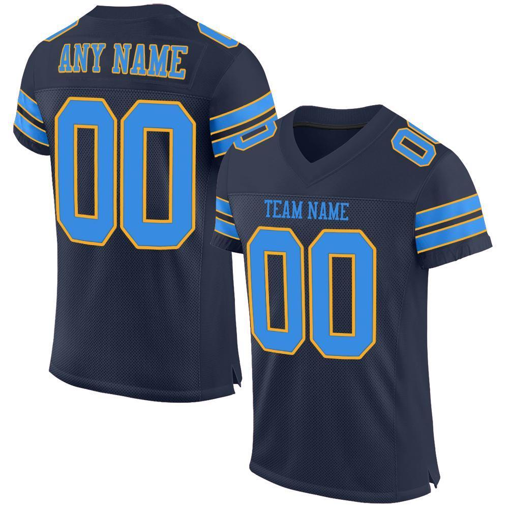 Custom Navy Powder Blue-Gold Mesh Authentic Football Jersey - Sky-Custom