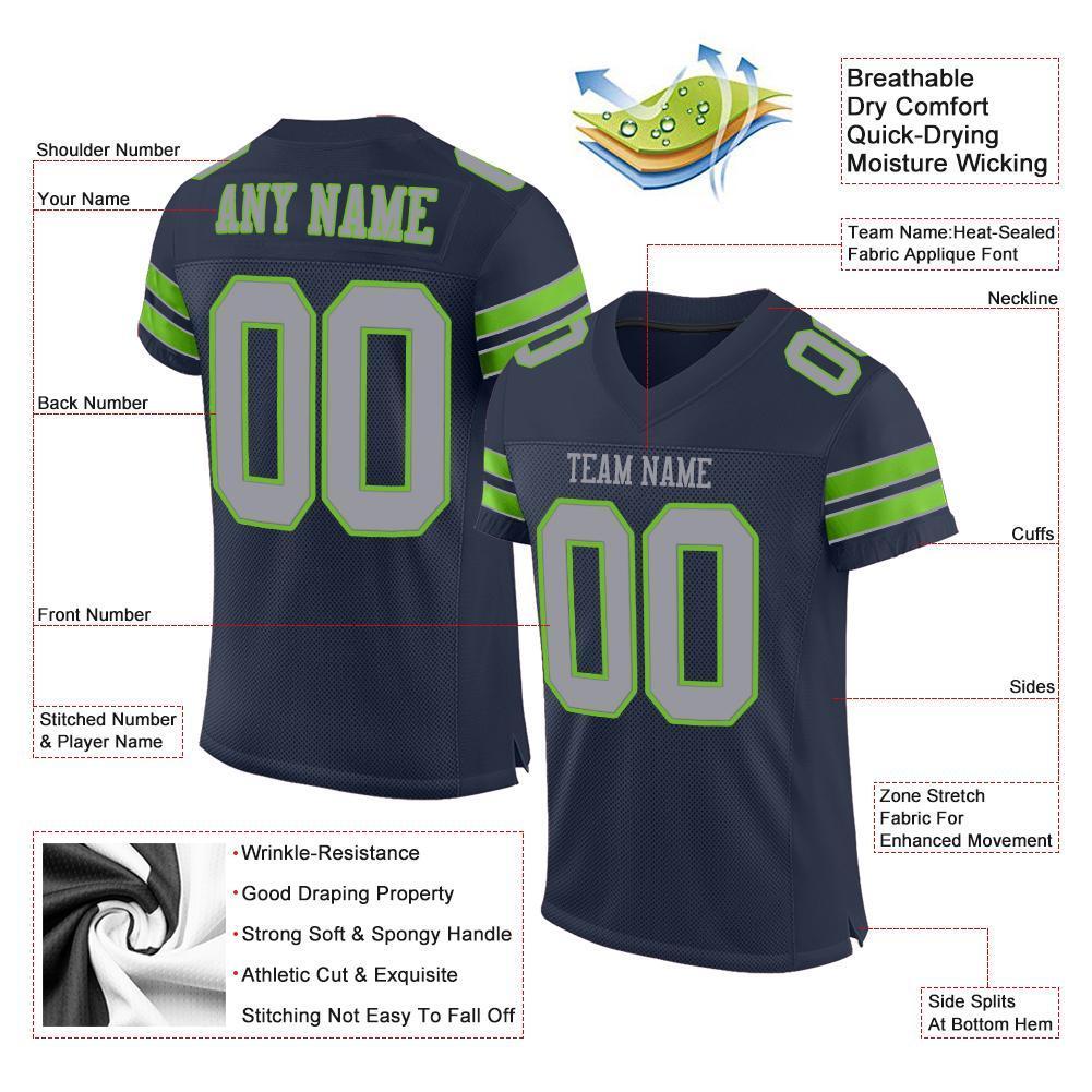 Custom Navy Light Gray-Neon Green Mesh Authentic Football Jersey - Sky-Custom