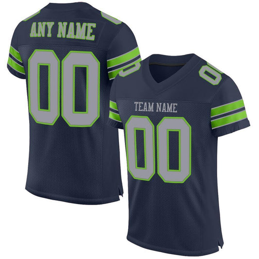 Custom Navy Light Gray-Neon Green Mesh Authentic Football Jersey - Sky-Custom