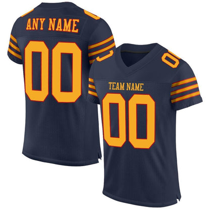 Custom Navy Gold-Red Mesh Authentic Football Jersey - Sky-Custom