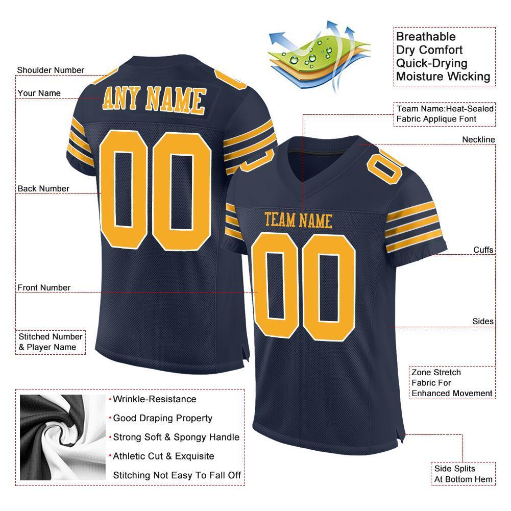 Custom Navy Gold-White Mesh Authentic Football Jersey - Sky-Custom