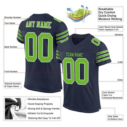 Custom Navy Neon Green-White Mesh Authentic Football Jersey - Sky-Custom