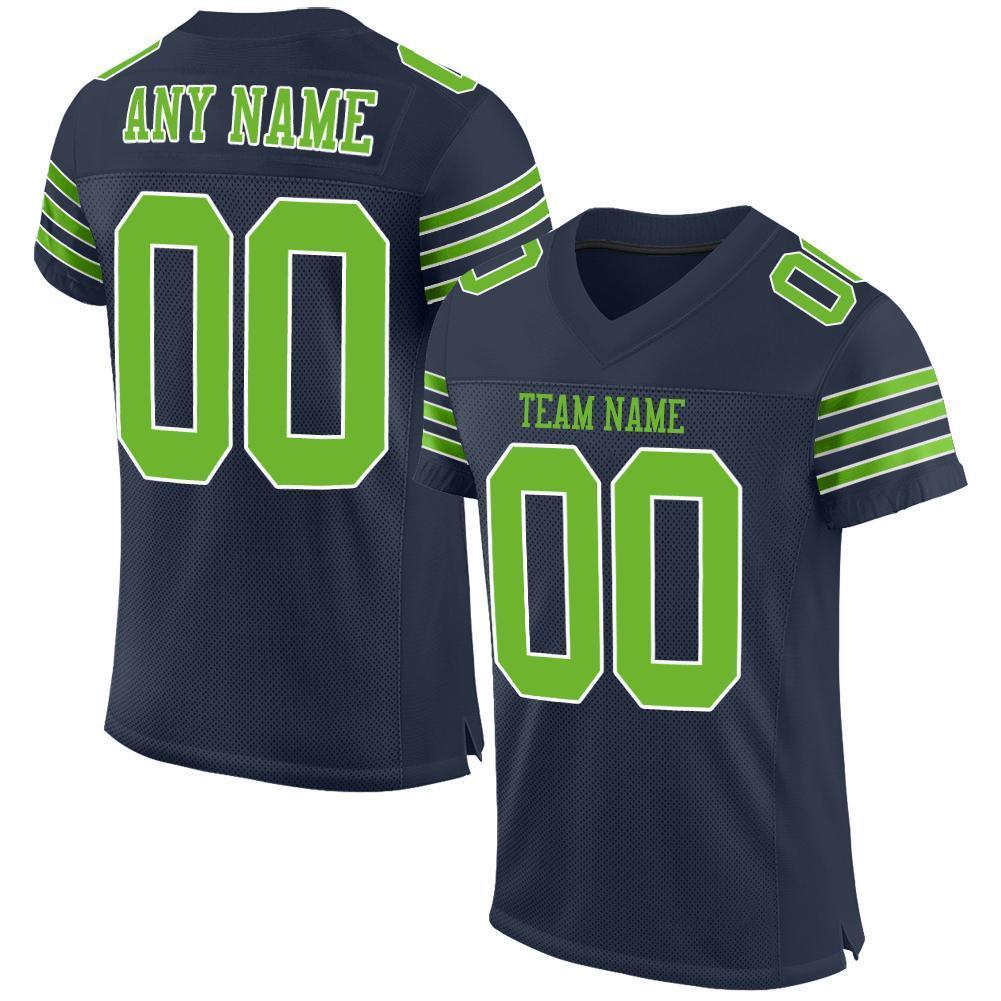 Custom Navy Neon Green-White Mesh Authentic Football Jersey - Sky-Custom
