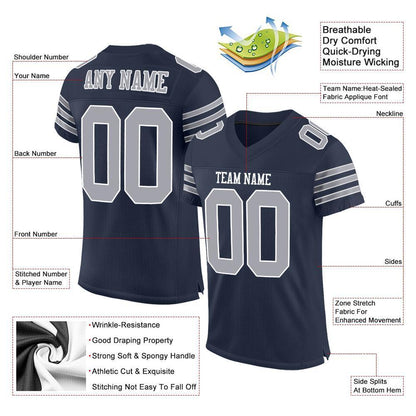 Custom Navy Gray-White Mesh Authentic Football Jersey - Sky-Custom
