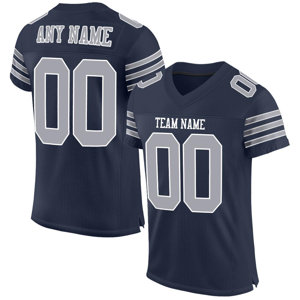 Custom Navy Gray-White Mesh Authentic Football Jersey - Sky-Custom