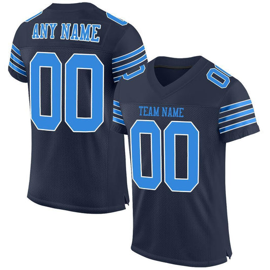 Custom Navy Powder Blue-White Mesh Authentic Football Jersey - Sky-Custom