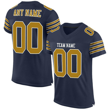 Custom Navy Old Gold-White Mesh Authentic Football Jersey - Sky-Custom
