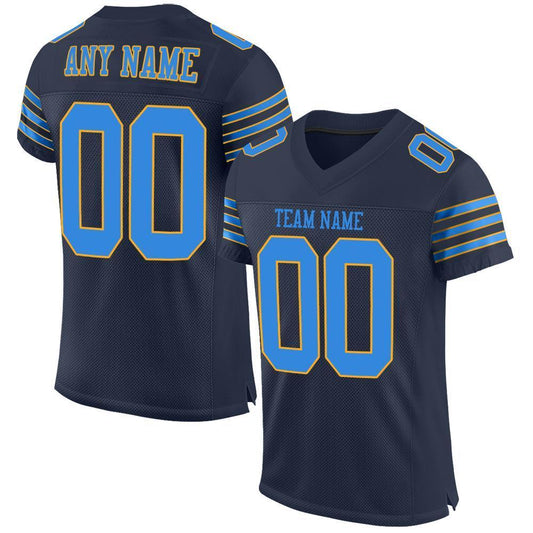 Custom Navy Powder Blue-Gold Mesh Authentic Football Jersey - Sky-Custom