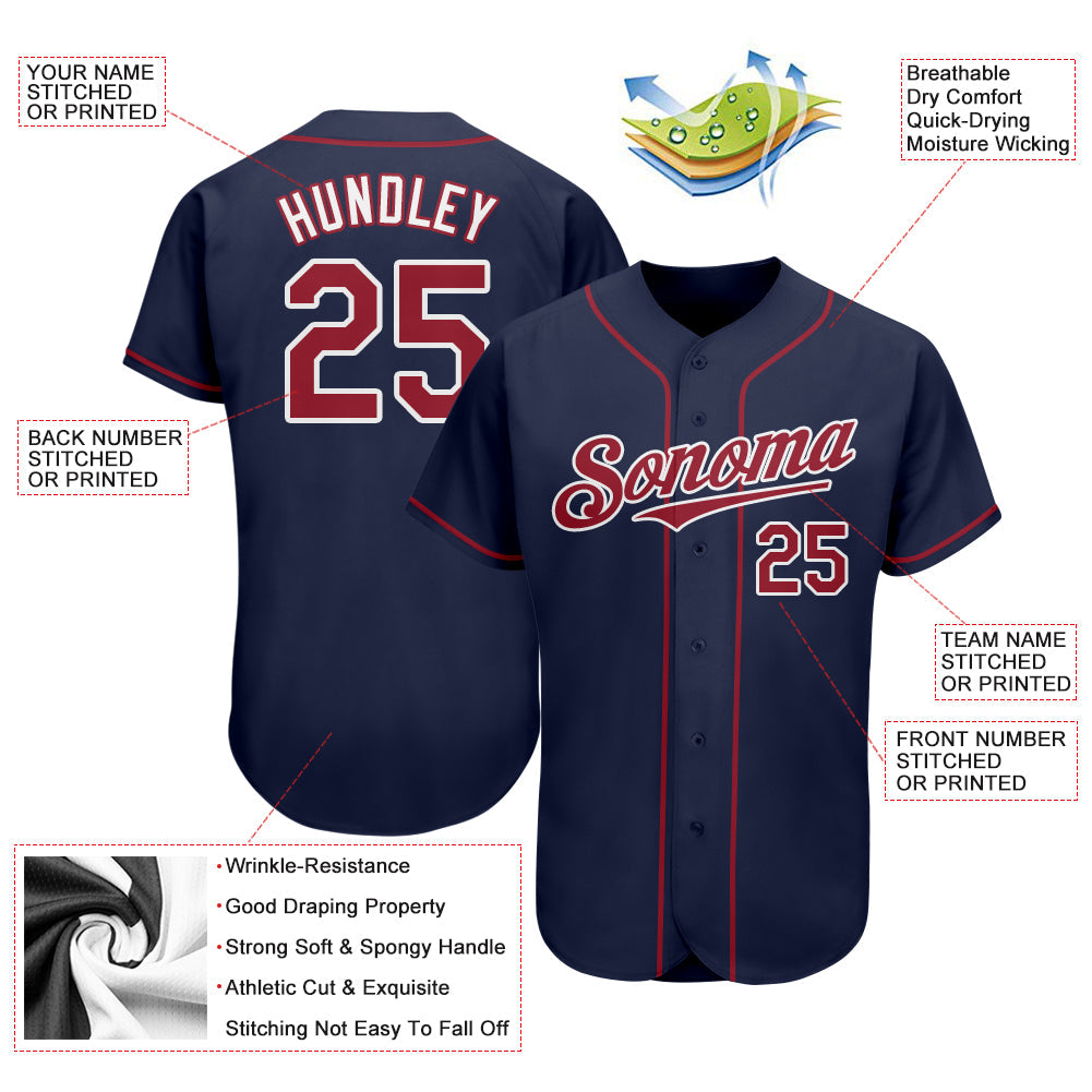 Custom Navy Red-White Authentic Baseball Jersey - Sky-Custom