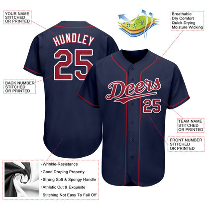 Custom Navy Red-White Authentic Baseball Jersey - Sky-Custom