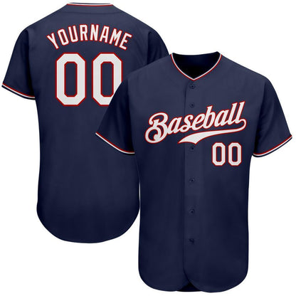 Custom Navy White-Red Authentic Baseball Jersey - Sky-Custom