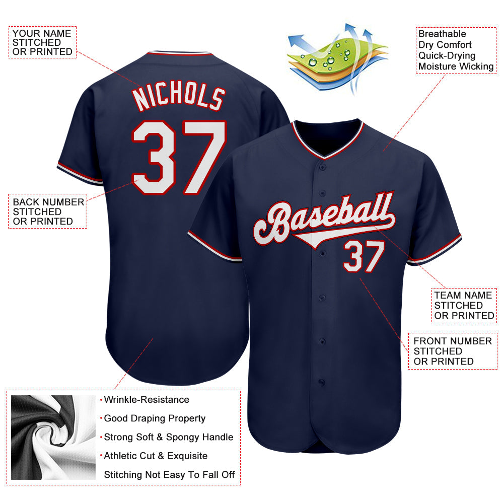 Custom Navy White-Red Authentic Baseball Jersey - Sky-Custom