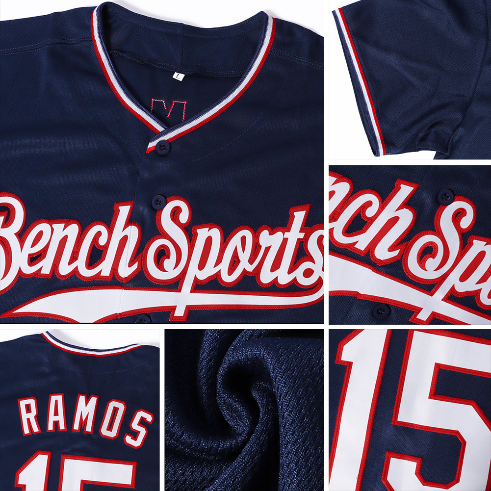 Custom Navy White-Red Authentic Baseball Jersey - Sky-Custom