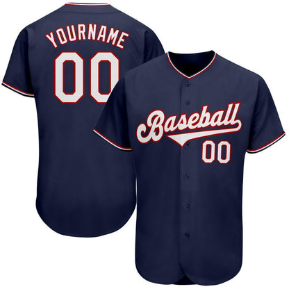 Custom Navy White-Red Authentic Baseball Jersey - Sky-Custom