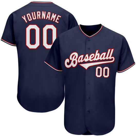 Custom Navy White-Red Authentic Baseball Jersey - Sky-Custom