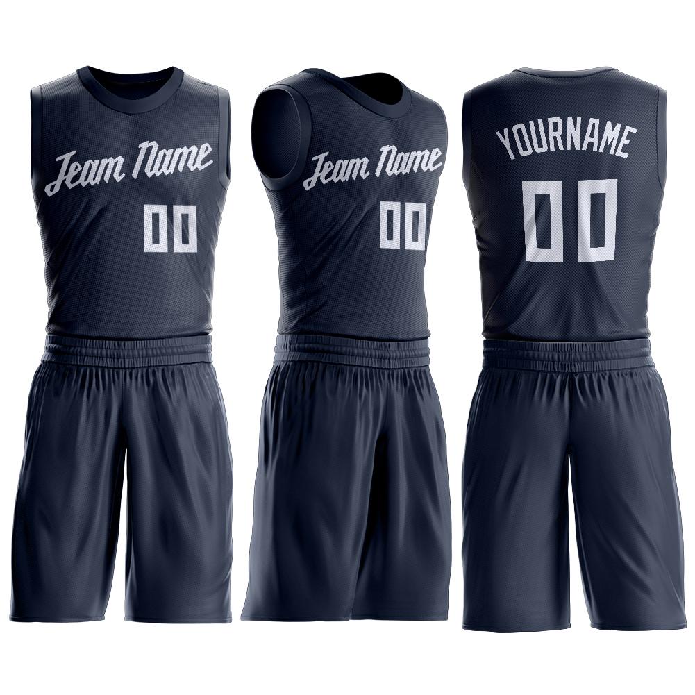 Custom Navy White Round Neck Suit Basketball Jersey - Sky-Custom
