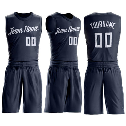 Custom Navy White Round Neck Suit Basketball Jersey - Sky-Custom
